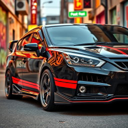 A modified Nissan Tsuru, showcasing a sleek and sporty design that emphasizes performance and customization