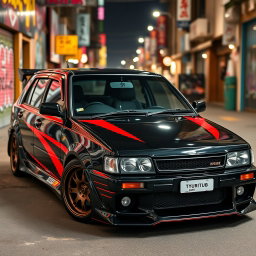 A modified Nissan Tsuru, showcasing a sleek and sporty design that emphasizes performance and customization