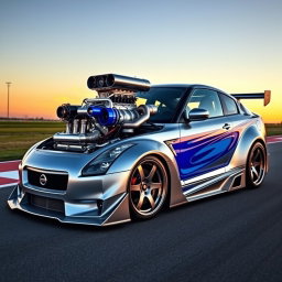 A modified Nissan V16, showcasing an aggressive and high-performance automotive design