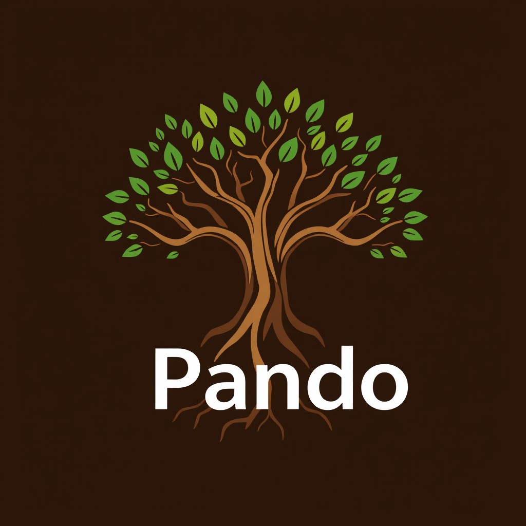 A visually stunning logo design inspired by the Pando tree, symbolizing unity among interconnected trading companies