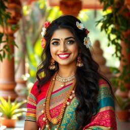 A beautiful Hindu Devi captured in a radiant smile, exuding warmth and kindness