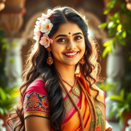 A beautiful Hindu Devi captured in a radiant smile, exuding warmth and kindness