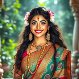 A beautiful Hindu Devi captured in a radiant smile, exuding warmth and kindness