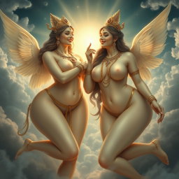 A breathtaking scene of beautiful celestial apsaras (heavenly nymphs) in a divine setting of Swarglok