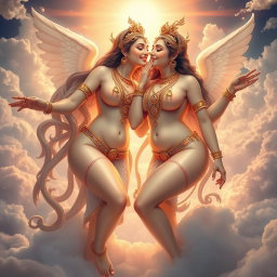 A breathtaking scene of beautiful celestial apsaras (heavenly nymphs) in a divine setting of Swarglok