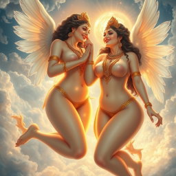 A breathtaking scene of beautiful celestial apsaras (heavenly nymphs) in a divine setting of Swarglok