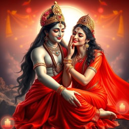 A stunning Devi goddess with smooth, glowing milk-colored skin, adorned with exquisite jewelry around her neck and delicate payal on her feet, elegantly wearing a vibrant red saree