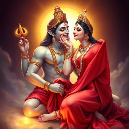 A mesmerizing Devi goddess with smooth, glowing milk-colored skin, adorned with beautiful jewelry around her neck and delicate payal on her feet, wearing a vibrant red saree