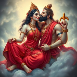 A mesmerizing Devi goddess with smooth, glowing milk-colored skin, adorned with beautiful jewelry around her neck and delicate payal on her feet, wearing a vibrant red saree