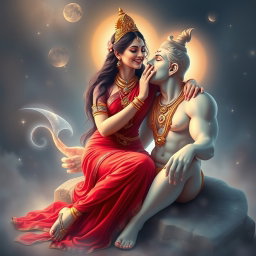 A beautiful, ethereal scene depicting a divine goddess with glowing milk-hued skin