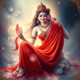 An enchanting depiction of a divine goddess with radiant milk-glow skin, adorned with elegant jewelry around her neck and shimmering payals on her feet