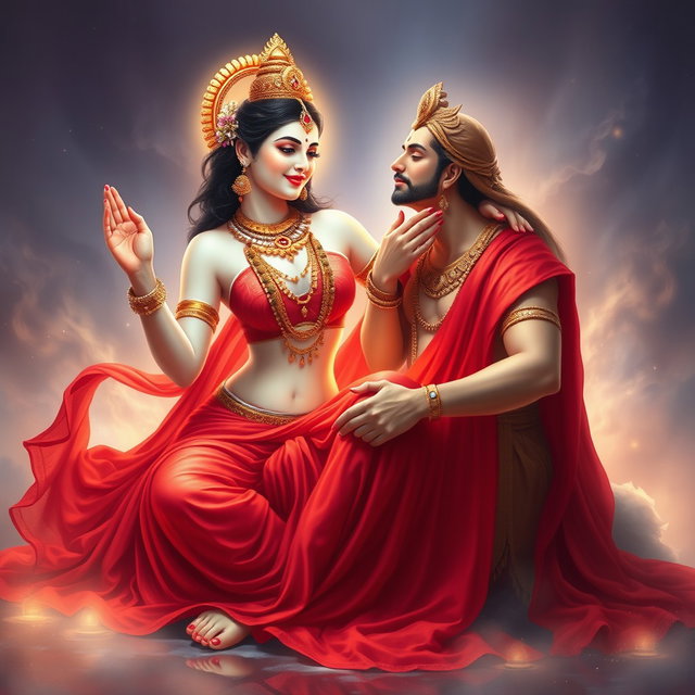 An enchanting depiction of a divine goddess with radiant milk-glow skin, adorned with elegant jewelry around her neck and shimmering payals on her feet