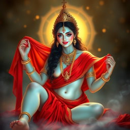An alluring representation of a divine goddess with luminous milk-glow skin, adorned with stunning jewelry around her neck and delicate payals on her feet