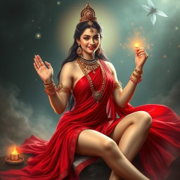 An alluring representation of a divine goddess with luminous milk-glow skin, adorned with stunning jewelry around her neck and delicate payals on her feet