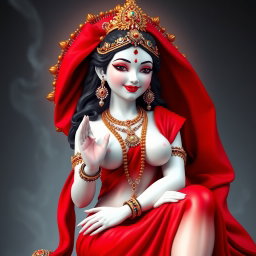 A stunning three-dimensional representation of a divine goddess with beautiful, glowing milk skin, adorned with elegant jewelry around her neck and traditional payal on her feet