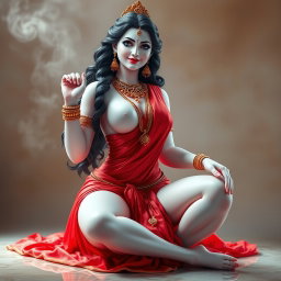 A stunning three-dimensional representation of a divine goddess with beautiful, glowing milk skin, adorned with elegant jewelry around her neck and traditional payal on her feet