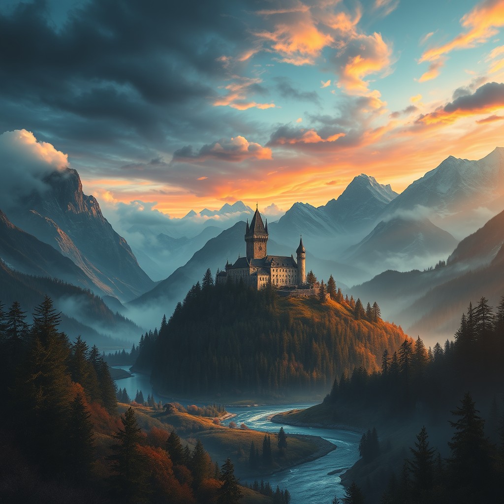An epic fantasy book cover background designed for A4 size, featuring a mystical landscape