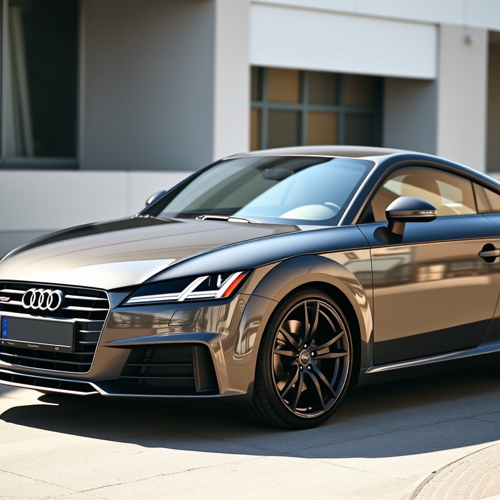 A sleek 2015 Audi TTS in dark gray (cinza escuro) with striking black 16-inch rims