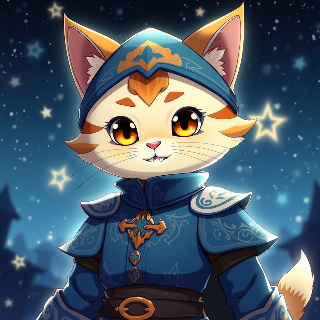 An anime character featuring a cheerful cat demihuman magician
