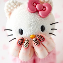 A close-up image of a Hello Kitty head, featuring the iconic cat's face with large expressive eyes and her signature bow