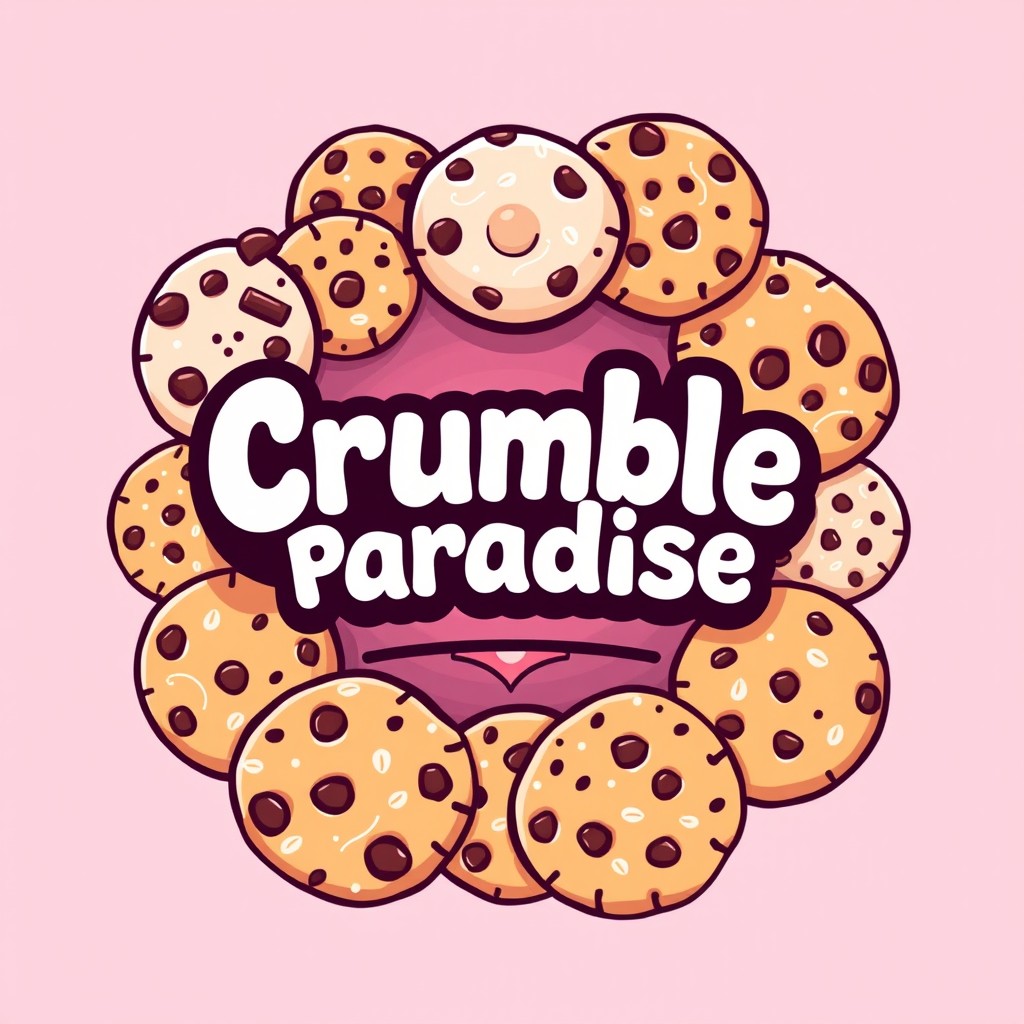 A logo design for 'Crumble Paradise' featuring a stylized, vivid yet soft color palette that conveys a vibrant yet inviting atmosphere