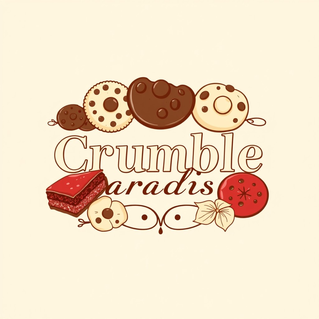 A logo design for 'Crumble Paradise' with a sophisticated and elegant style, using a slightly toned-down color palette that includes rich chocolate brown, deep red, and soft vanilla tones