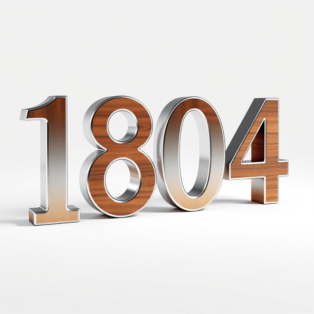 The year 1804 represented in stunning 3D typography, set against a clean white background