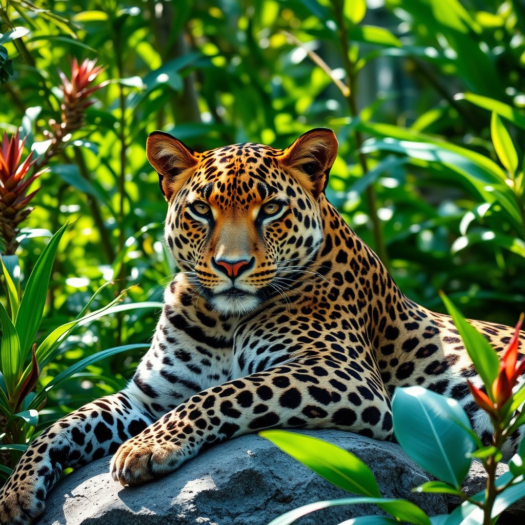 A majestic leopard with a striking 4-head, showcasing its unique patterns and fierce expression