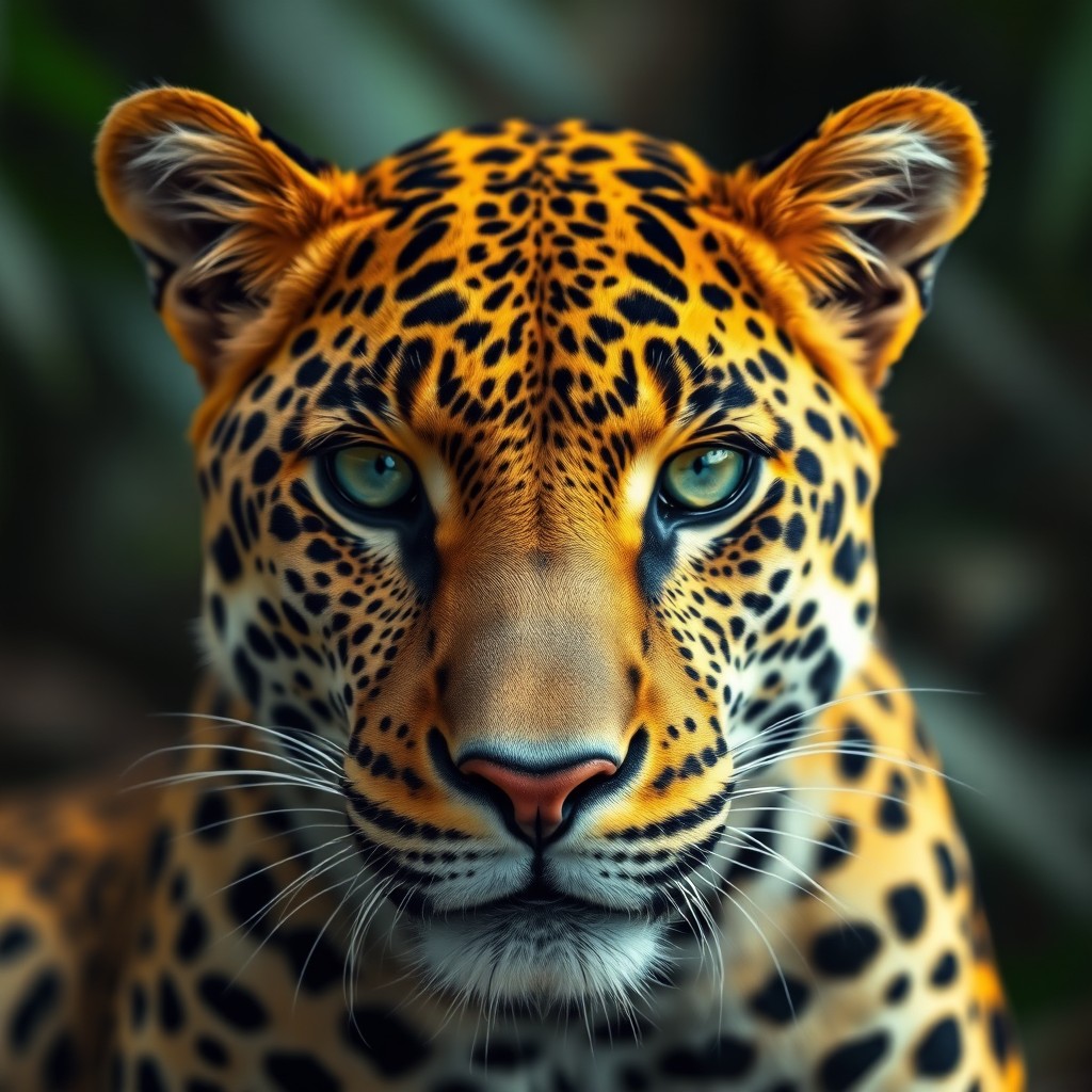 A close-up portrait of a majestic leopard with a unique feature: a distinctively large forehead, highlighting its striking facial characteristics