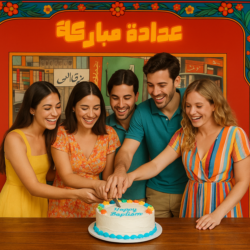Use this as a backdrop and add people in front of it with summer colors dresses cutting a fun baptism cake mexican and lebanese vibe on wooden table