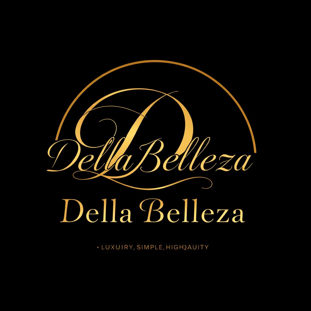 A sophisticated and elegant logo design for a boutique named 'Della Belleza' featuring the slogan 'Luxury, Simple, High Quality'