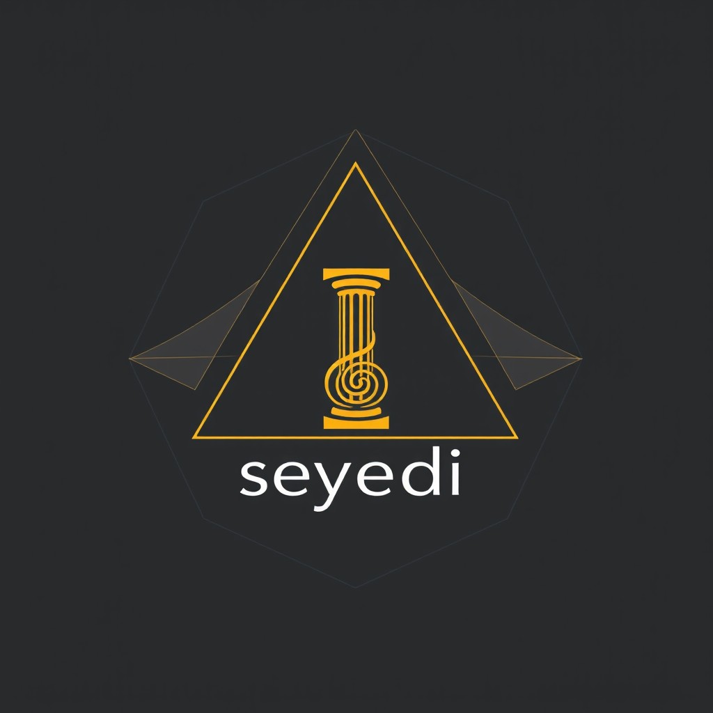 Create a professional architectural logo for the Instagram page 'seyedi arch' featuring a perfect hexagon subdivided into three mirrored 30-60-90 triangles