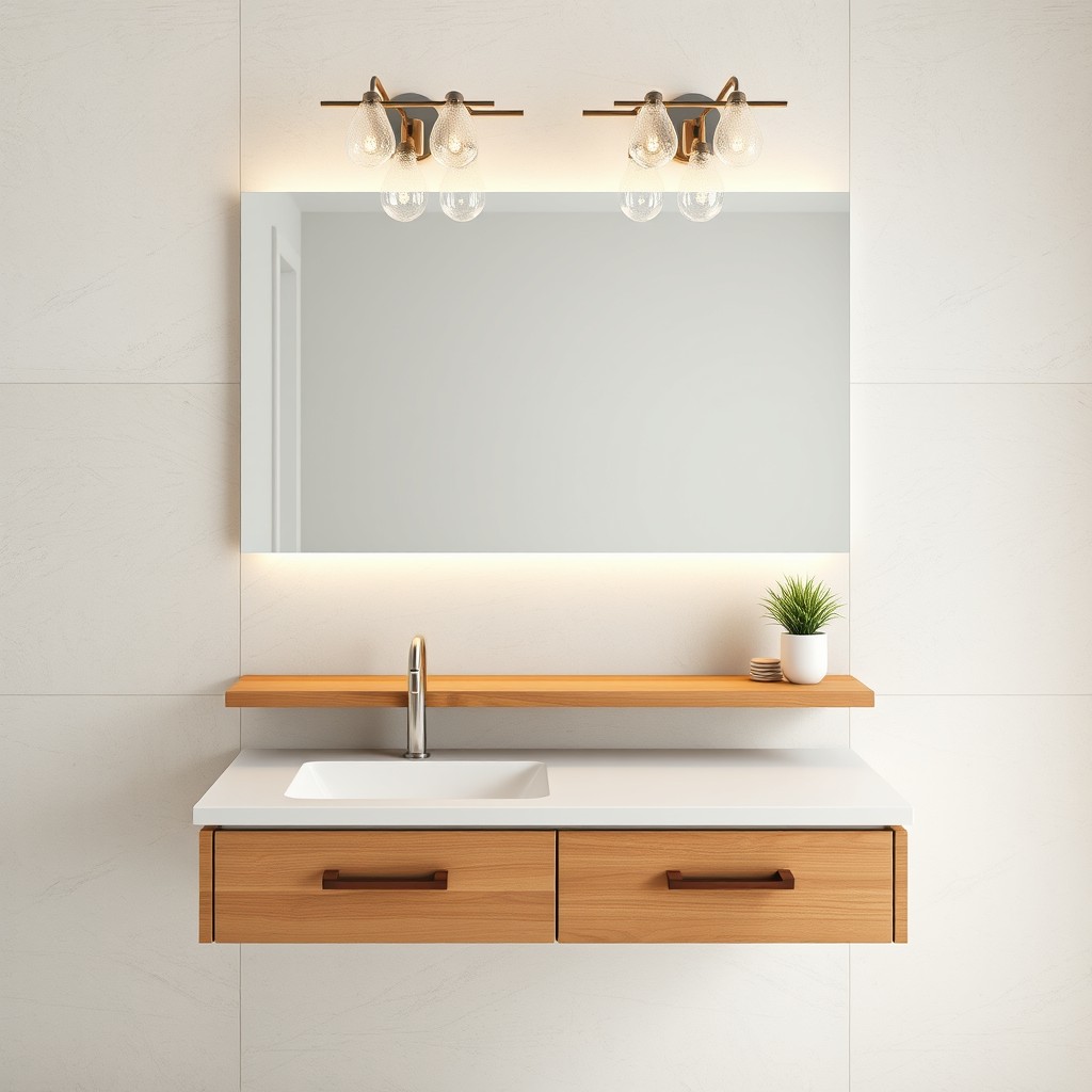 Design a bathroom with light stone-colored walls featuring an 80 cm sink