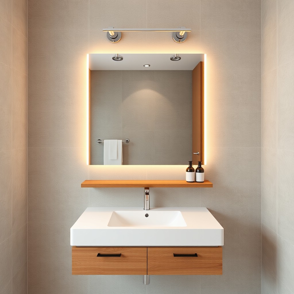 Design a modern bathroom featuring stone-colored walls and an 80 cm sink
