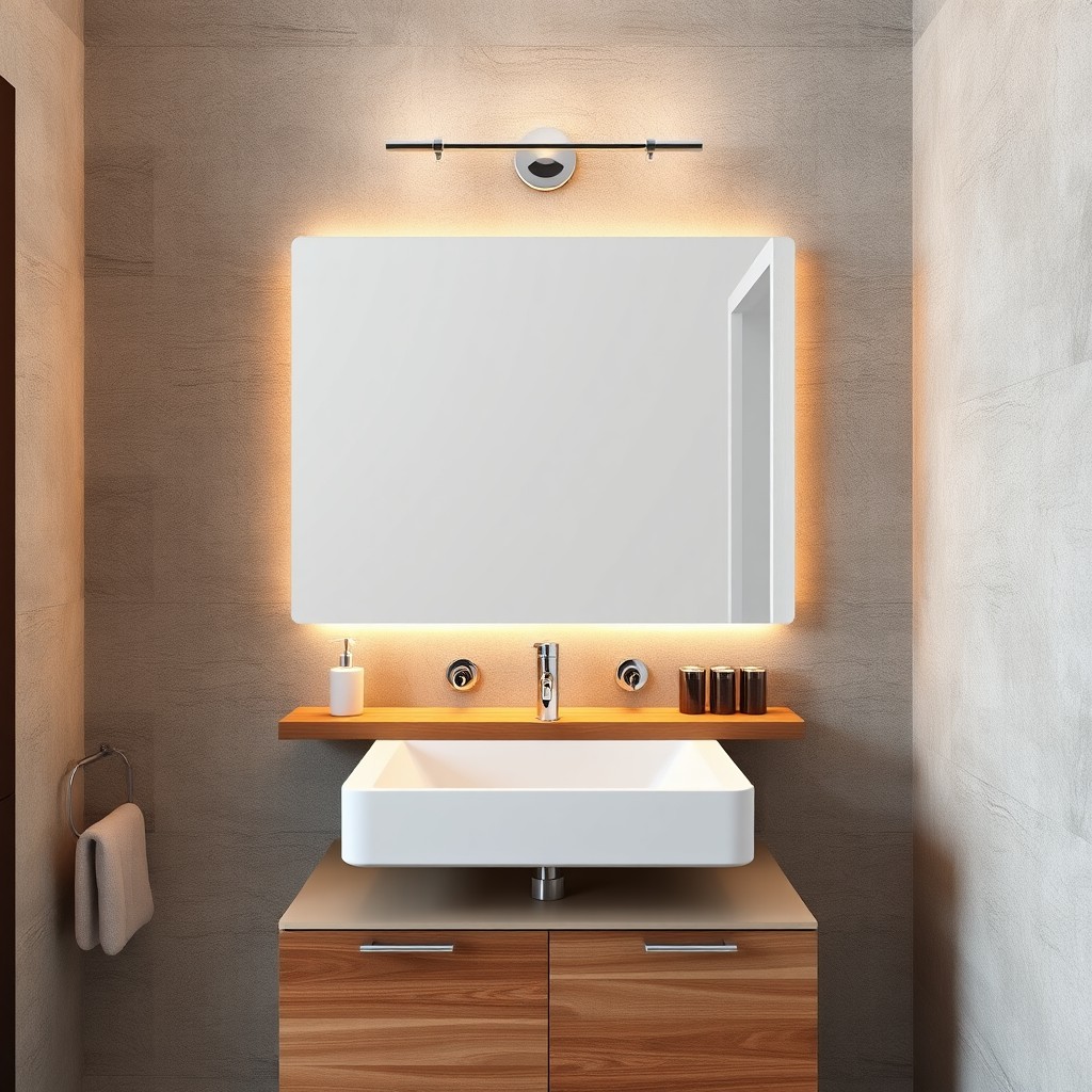 Create a modern bathroom setting featuring stone-colored walls and an 80 cm sink