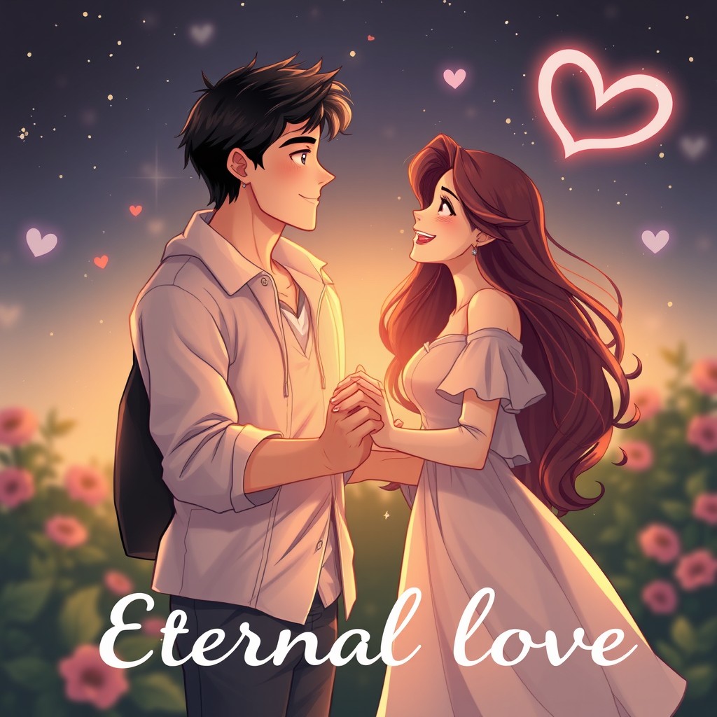 A romantic scene depicting two individuals, Abel and Danita, symbolizing eternal love