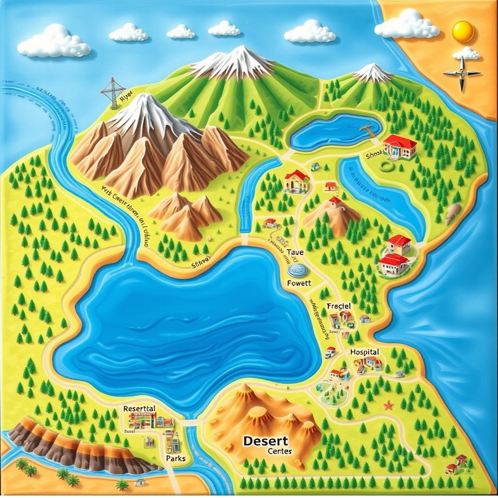 Explore the Vibrant Terrain Map: Water & Land Forms