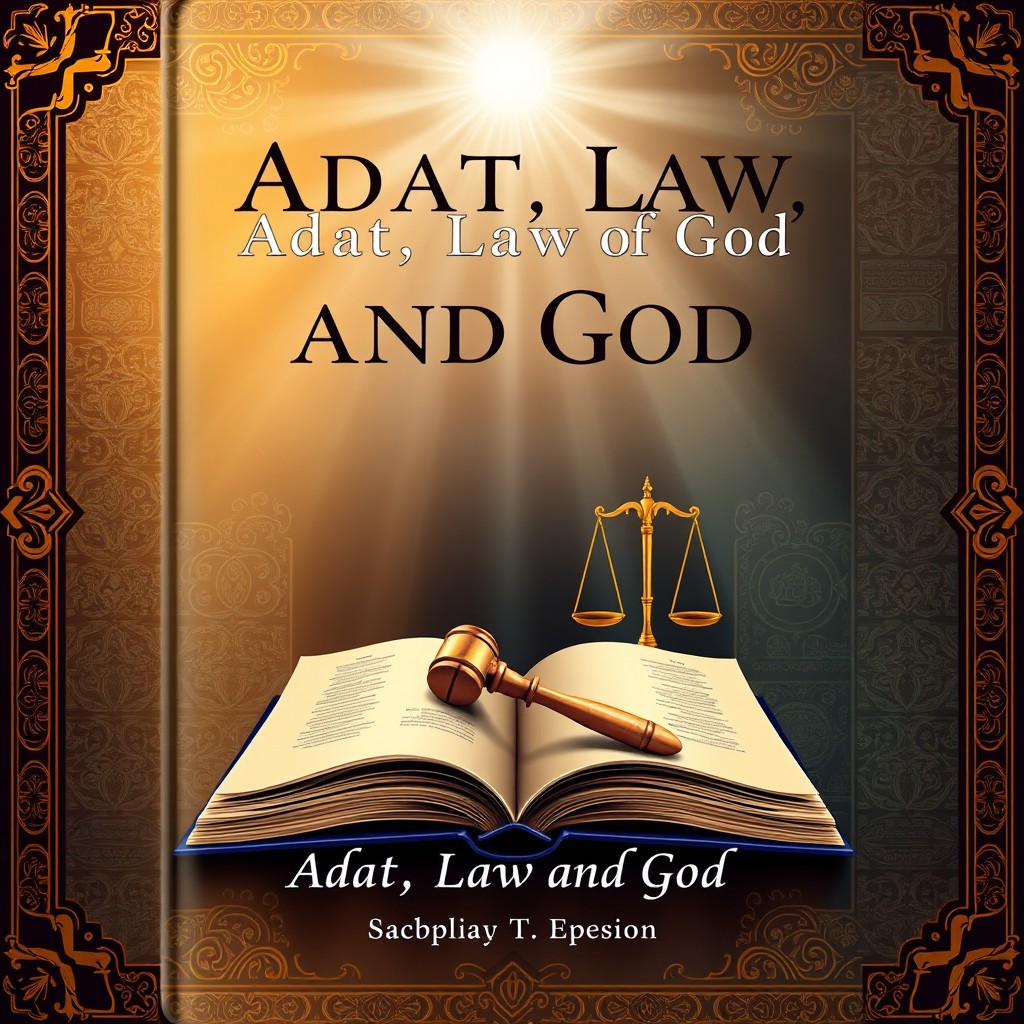 A visually engaging book cover design for a title about "Adat, Law, and God"