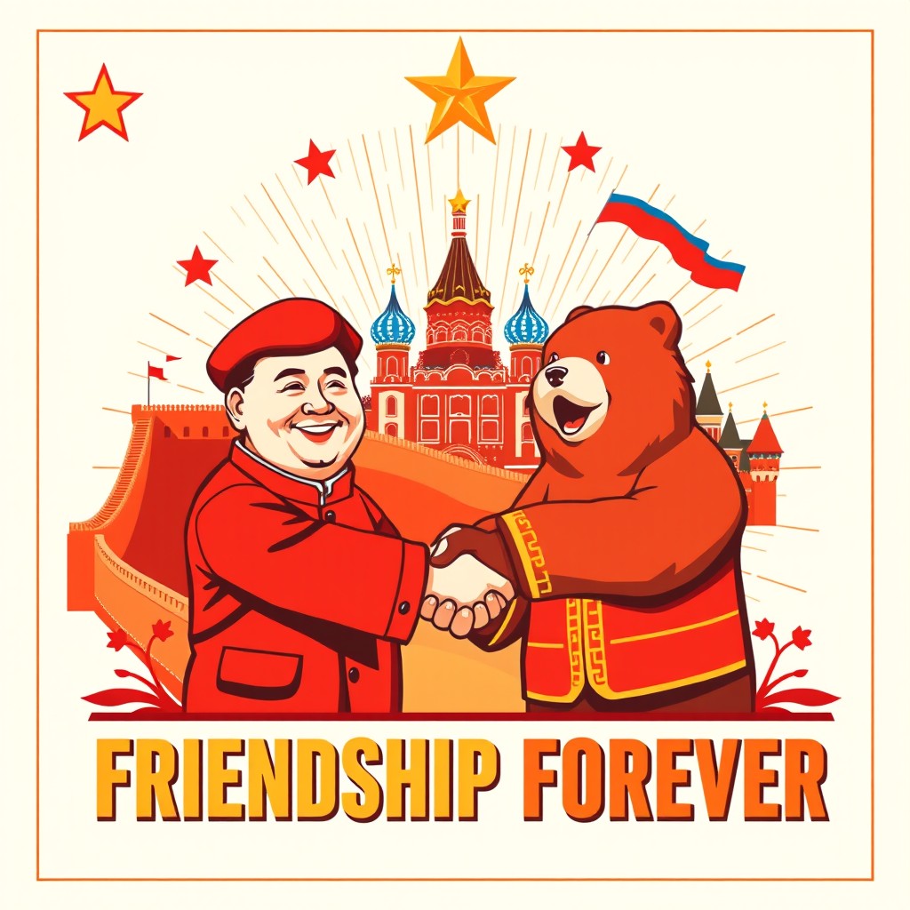 A Soviet-style poster symbolizing the friendship between China and Russia