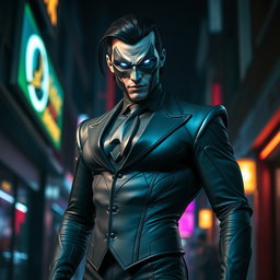 A dynamic portrayal of a supervillain standing confidently in a dramatic pose