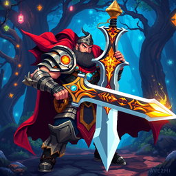 A highly detailed epic pixel art warrior character designed for RPG games, featuring a muscular build dressed in ornate armor, with a fierce expression
