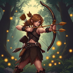 A beautifully crafted pixel art archer character designed for RPG games, showcasing an agile and athletic build