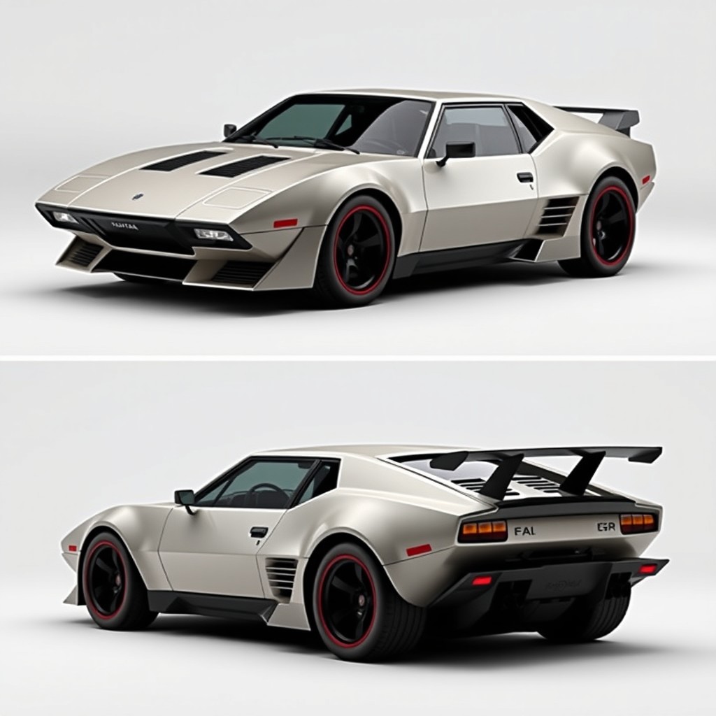 A modern prototype of the classic De Tomaso Pantera, featuring a bold and rounded aggressive design