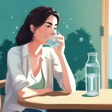 In the literary masterpiece, the protagonist finds solace in sipping on sparkling water while reflecting on their troubled past.