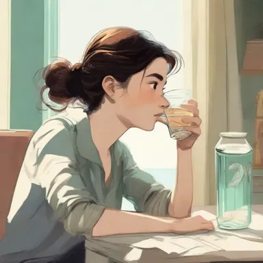 In the literary masterpiece, the protagonist finds solace in sipping on sparkling water while reflecting on their troubled past.