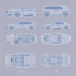 Futuristic car blueprint sketches of a Wagon R VXL and a Rolls-Royce, showcasing detailed designs from multiple angles including front, back, left, right, and top views