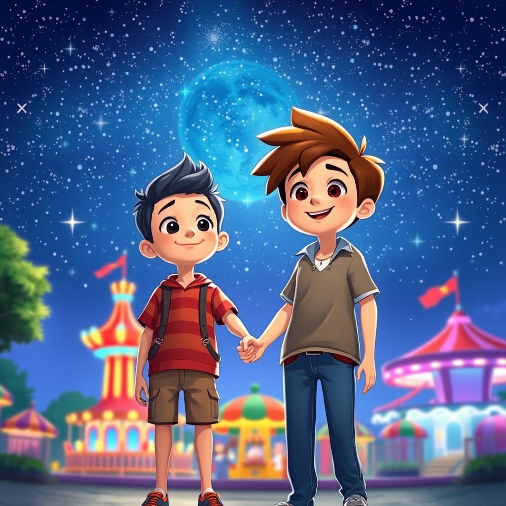 A vibrant and colorful animated cover scene set at night, filled with a starry sky that sparkles beautifully