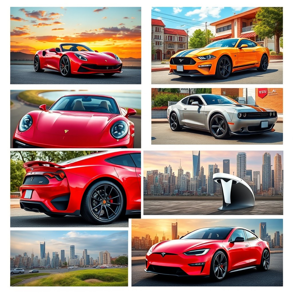 A collection of stunning real car photographs featuring various models and angles, perfect for freehand painting inspiration