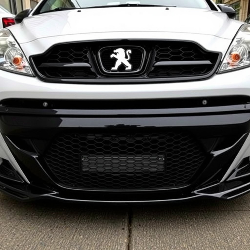A custom front view of a Peugeot 207 Phase 2 featuring an Audi RS6-style honeycomb grille