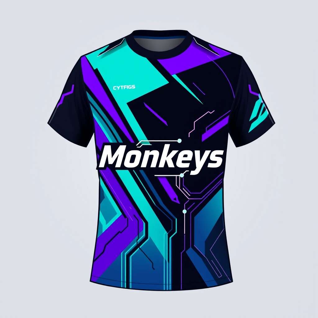 A stylish competitive gaming jersey design for a programming team called "Monkeys" from UFG